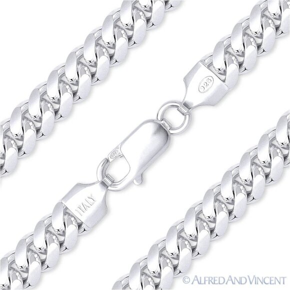 7mm Miami Cuban / Curb Link Chain Bracelet in .925 Sterling Silver w/ Rhodium